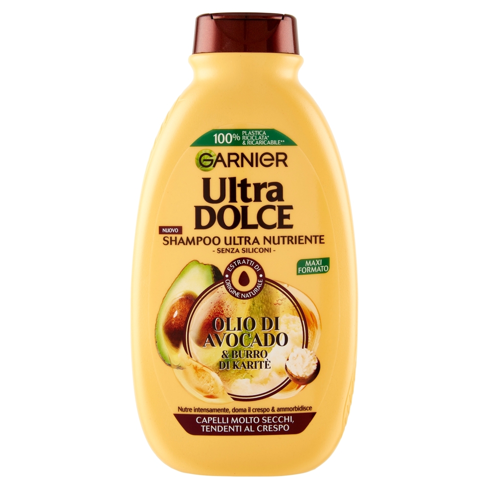 Garnier Ultra Dolce Shampoo all'olio di Avocado e burro di Karité per capelli ricci o mossi, 300 ml